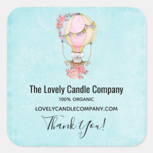 Sticker Carré Ballons à air chaud mignon avec Aquarelle d'ours