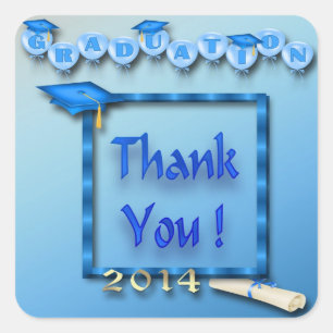 Sticker Carré Ballons Bleus Merci de graduation joint enveloppe