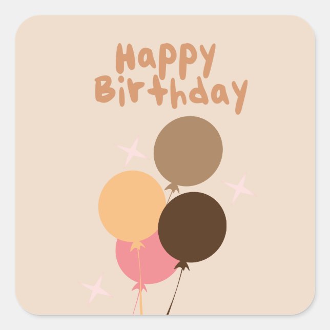 Sticker Carré Ballons Bohèmes Joyeux Anniversaire   (Devant)