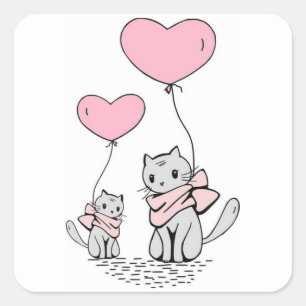 STICKER CARRÉ BALLONS COEUR ROSE VALENTINE AVEC CUISINE GRIS