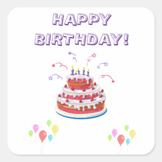 Sticker Carré Ballons colorés de gâteau d'anniversaire joyeux St
