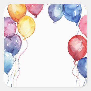 Sticker Carré Ballons d'anniversaire aquarelle