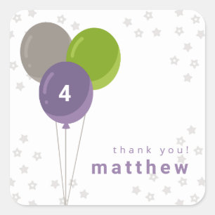 Sticker Carré Ballons d'anniversaire violet vert et gris