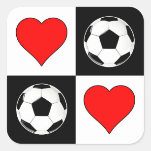 Sticker Carré Ballons de football & Coeurs joli Checker Sports M