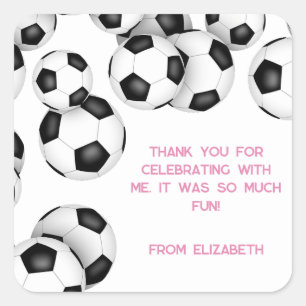 Sticker Carré ballons de football noir blanc pour l'anniversaire