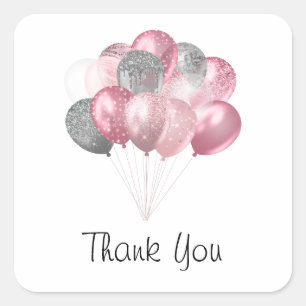 Sticker Carré Ballons de parties scintillant rose et argent - Me