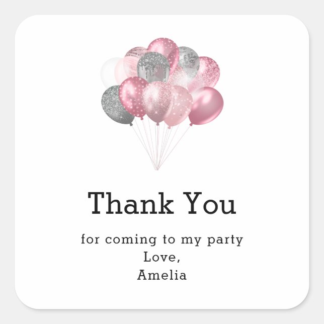 Sticker Carré Ballons de parties scintillant rose et argent - Me (Devant)