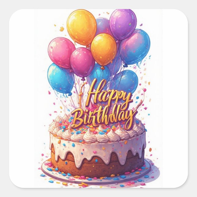 Sticker Carré Ballons Joyeux Anniversaire (Devant)