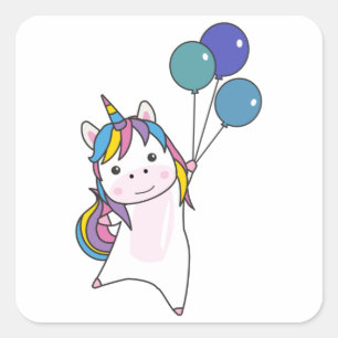 Sticker Carré Ballons Unicorne Ballons Ballons mignons Animaux p
