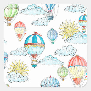 Sticker Carré Ballons vintages : Aquarelle Whimsical sans joint.