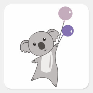 Sticker Carré Ballons violets de Koala mignons Animaux enfants