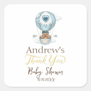 Sticker Carré Balloon à air chaud Ours en peluche Nuage Oiseau