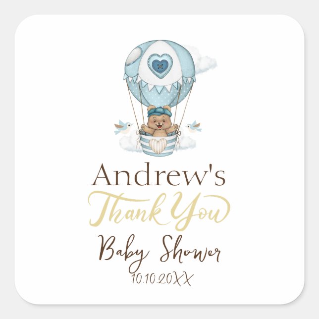 Sticker Carré Balloon à air chaud Ours en peluche Nuage Oiseau (Devant)
