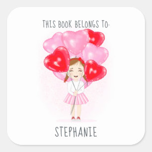 Sticker Carré Balloon amoureux Anniversaire Ce livre appartient