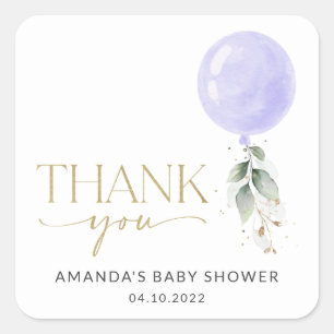 Sticker Carré Balloon pourpre, Eucalyptus, Verdure, Baby shower