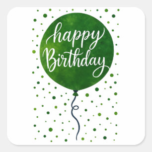 Sticker Carré Balloon vert Joyeux design d'anniversaire