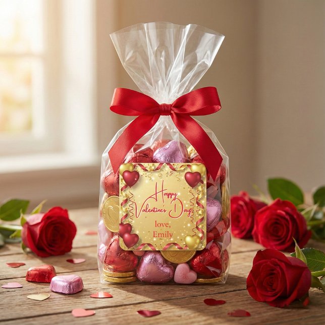 Sticker Carré Balloons Rouges et Dorés Bonne Saint-Valentin (Créateur téléchargé)