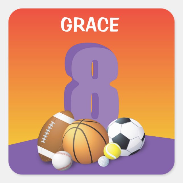 Sticker Carré Bals de sport pour la 8e fille (Devant)