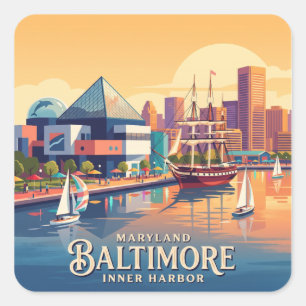 Sticker Carré Baltimore Inner Harbor Maryland