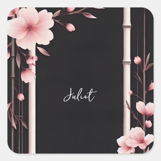 Sticker Carré Bamboo Rose Fleur de Cerisier Mariage Shower (Devant)