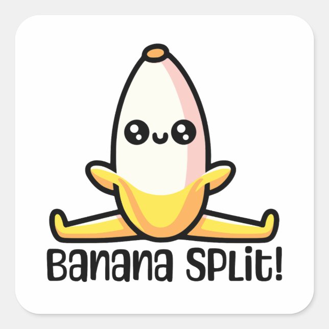 Sticker Carré Banana Split ! Pun à banane mignonne (Devant)