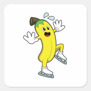 Sticker Carré Banane au patinage sur glace avec patins sur glace
