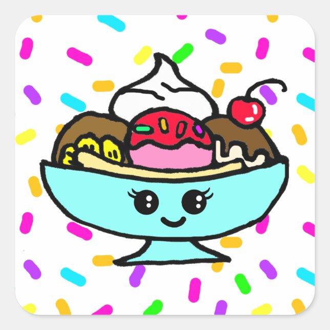 Sticker Carré Banane crème glacée fête d'anniversaire (Devant)