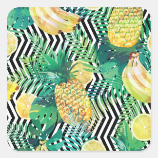 Sticker Carré Bananes exotiques citrons Tropical sans joint