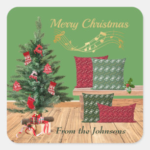 Sticker Carré Banc Cosy Joyeux Noël