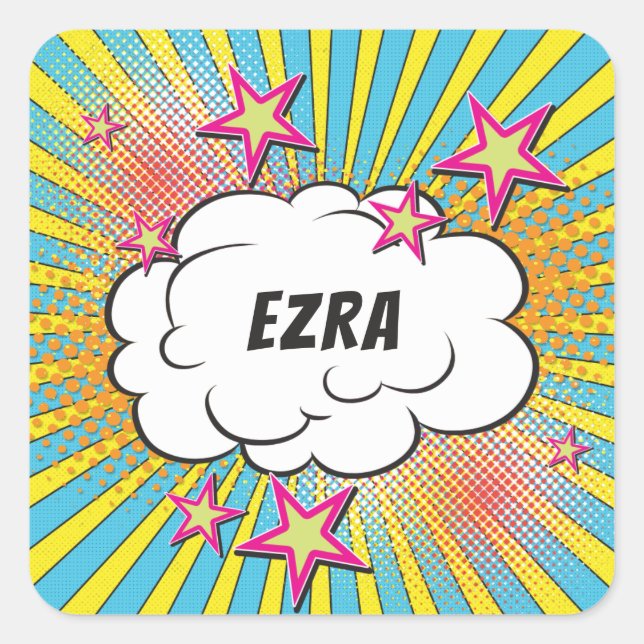 Sticker Carré Bande dessinée Bar ou Bat Mitzvah personnalisé (Devant)