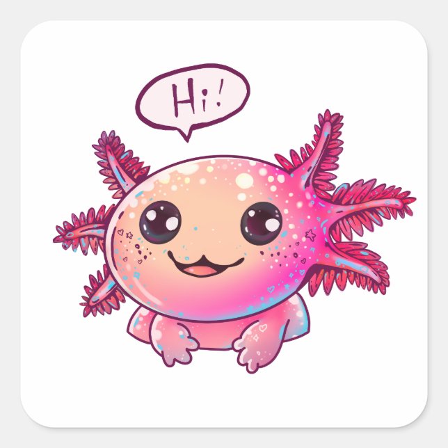 Sticker Carré Bande dessinée du mignon Axolotl (Devant)