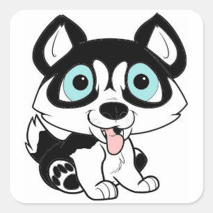 Sticker Carré bande dessinée husky noir et blanc