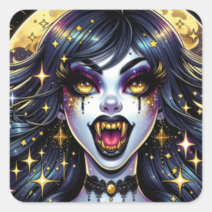 Sticker Carré Bande dessinée Style Vampire Halloween Party