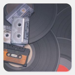 Sticker Carré Bandes de cassettes rétro des années 80 et disques