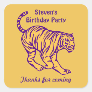 Sticker Carré Bandes pourpres Sauvage Chat Tiger Anniversaire Me