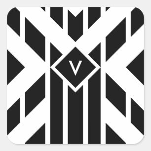 Sticker Carré Bandes quadrilatérales noires sur blanc avec monog