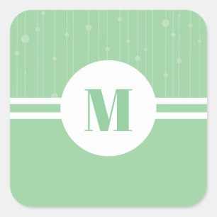 Sticker Carré Bandes vertes à la menthe monogramme pastel minima