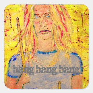 Sticker Carré bang bang bang Drummer Girl