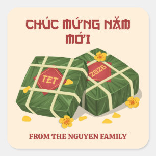 Sticker Carré Banh Chung Rouge & Crème Tet vietnamien 2026