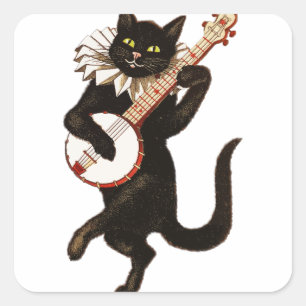 Sticker Carré Banjo de chat vintage