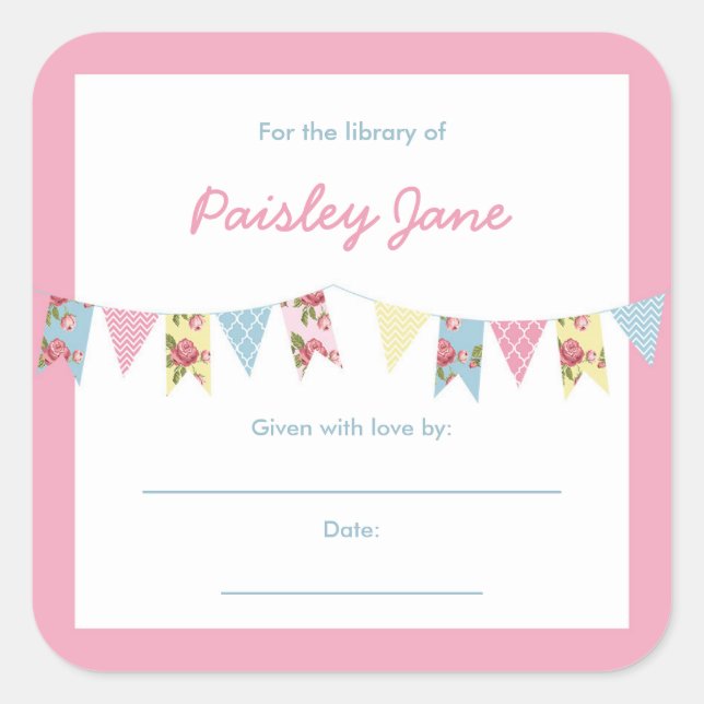 Sticker Carré Bannière Bunting Girl Baby shower Plaques de réser (Devant)