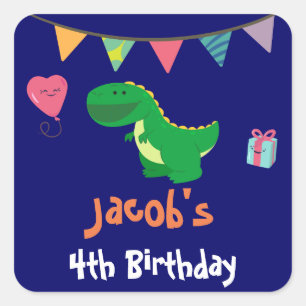 Sticker Carré Bannière d'anniversaire de garçons dinosaures de c