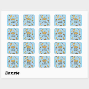 Sticker Carré "Bannière de Baby shower Little King - Blue & Gold