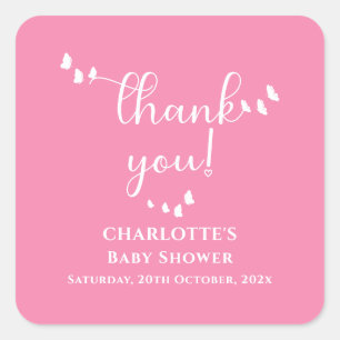 Sticker Carré Baptême bébé calligraphie papillon minimaliste mod
