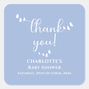 Sticker Carré Baptême bébé calligraphie papillon minimaliste mod