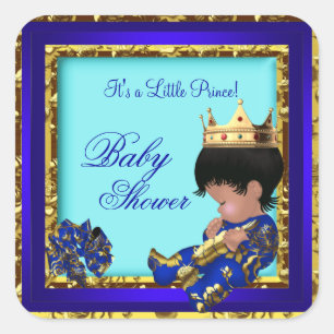 Sticker Carré Baptême Royal Bleu Or Garçon couronne prince