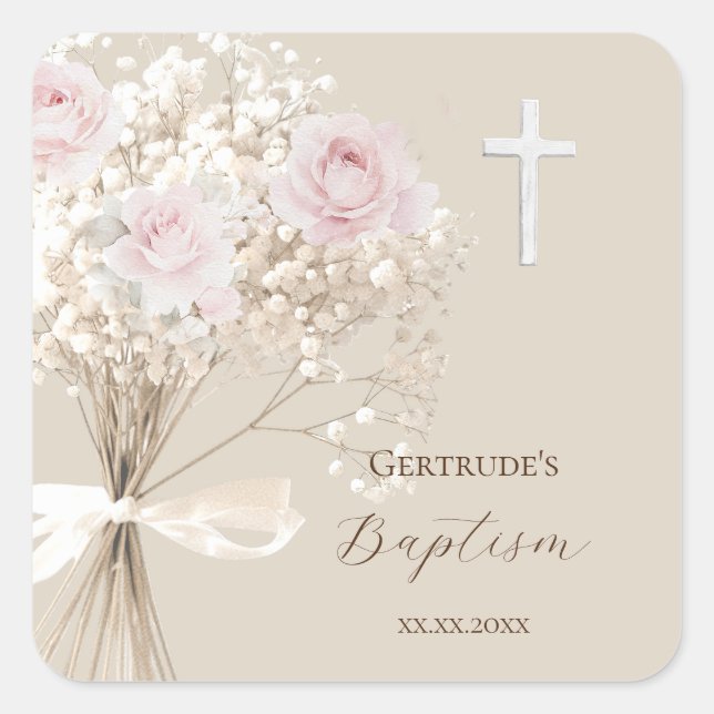 Sticker Carré Baptism delicate bouquet  (Devant)