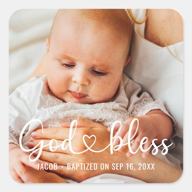 Sticker Carré Baptism Simple Modern Heart Baby Photo (Devant)