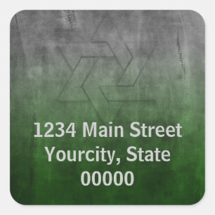 Sticker Carré Bar Mitzvah Grunge Green Return Adresse Seal