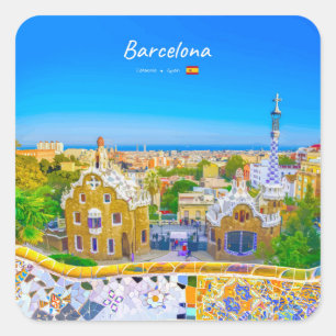 Sticker Carré Barcelone, Espagne - Parc Guell Mosaïque Gaudi